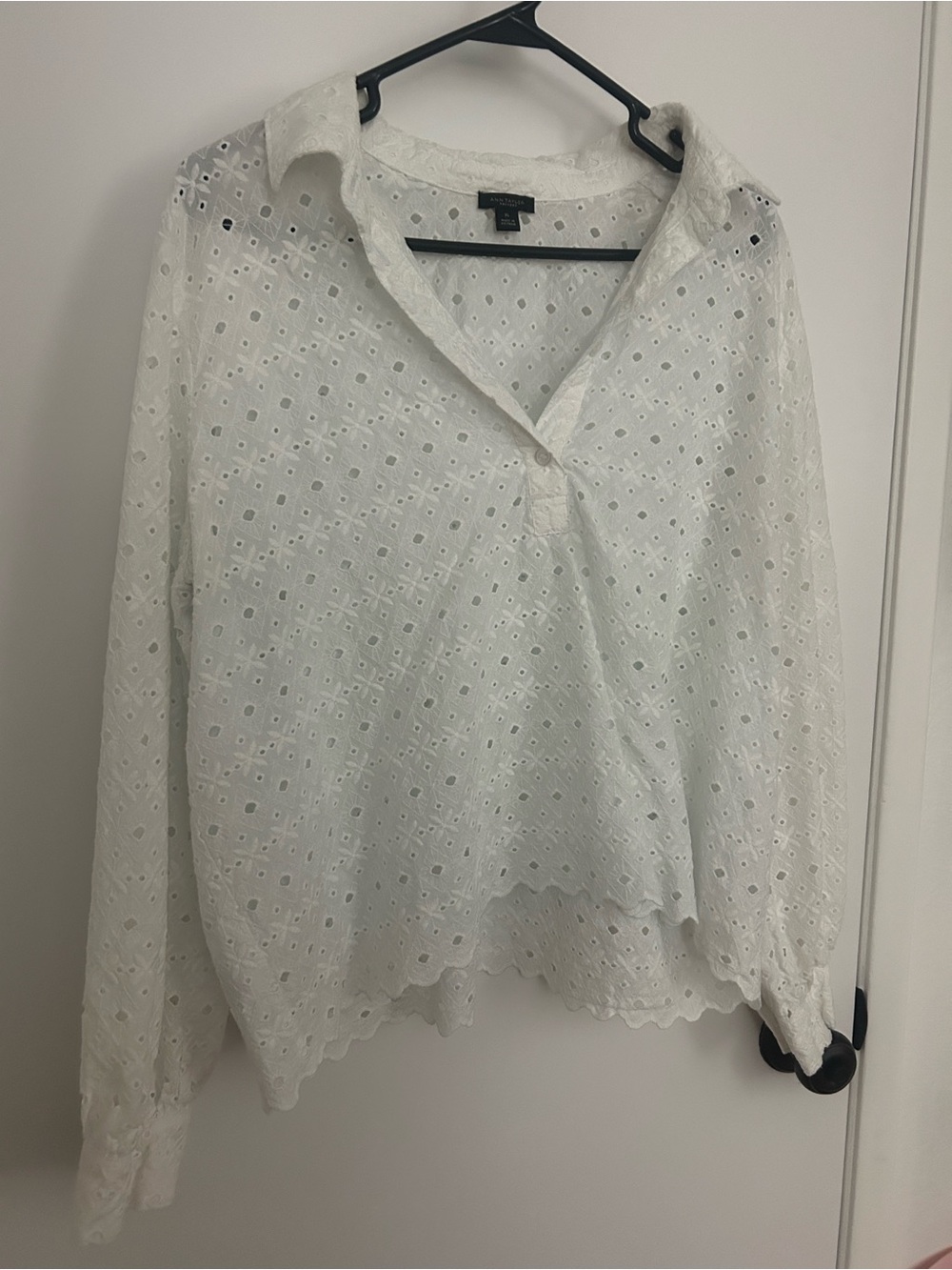 Ann Taylor White Eyelet Cotton Popover Blouse